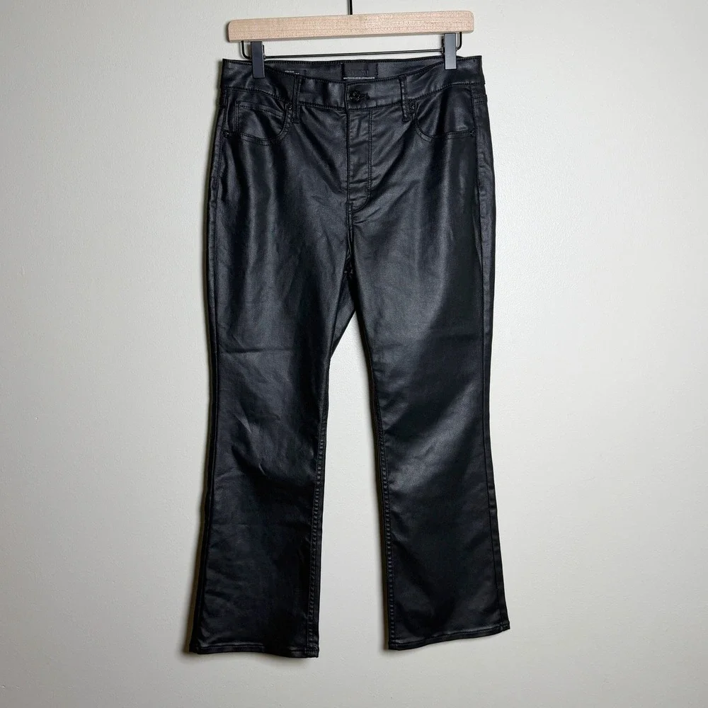White House Black Market Womens Pants 8 Black High-Rise Kick Flare Coated Denim